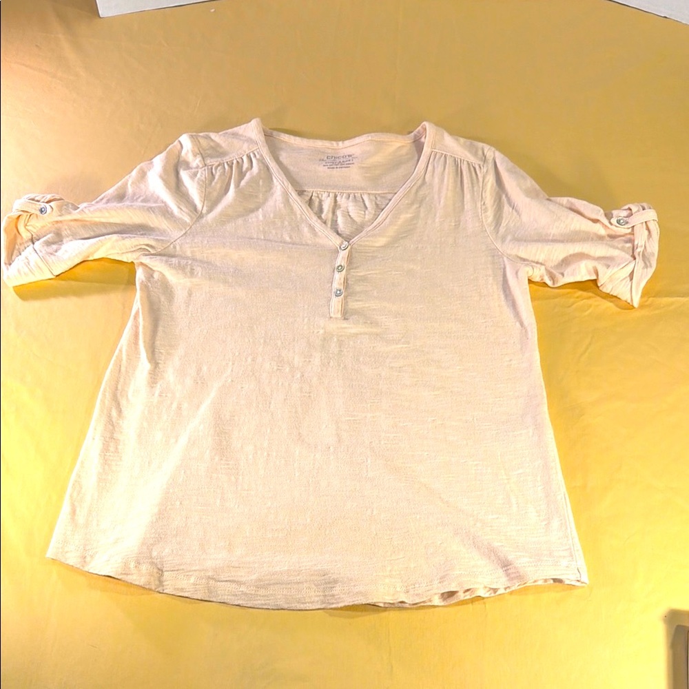 Chico’s ultimate tee size one US medium, short sleeve pullover V-neck